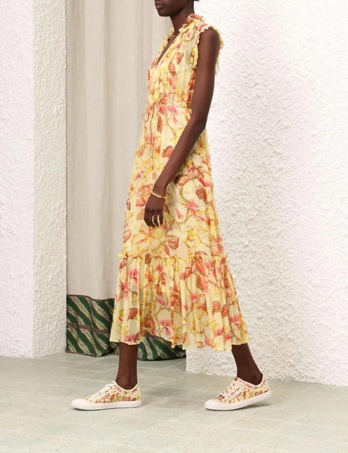 Women Dresses Zimmermann Matchmaker Flutter Midi Dress Yellow Hibiscus