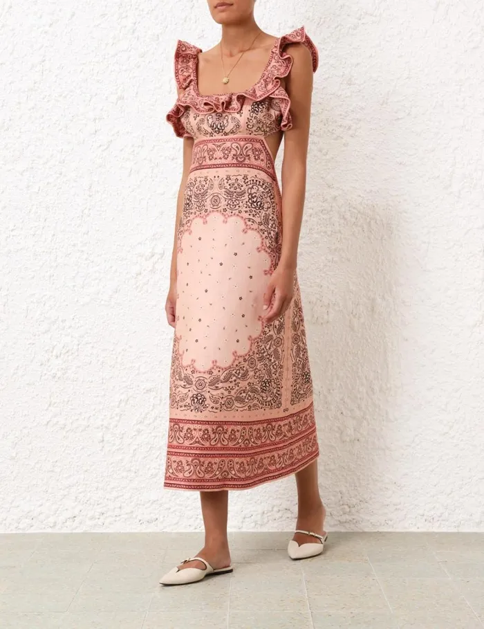 Women Dresses Zimmermann Matchmaker Frilled Midi Pink Bandana