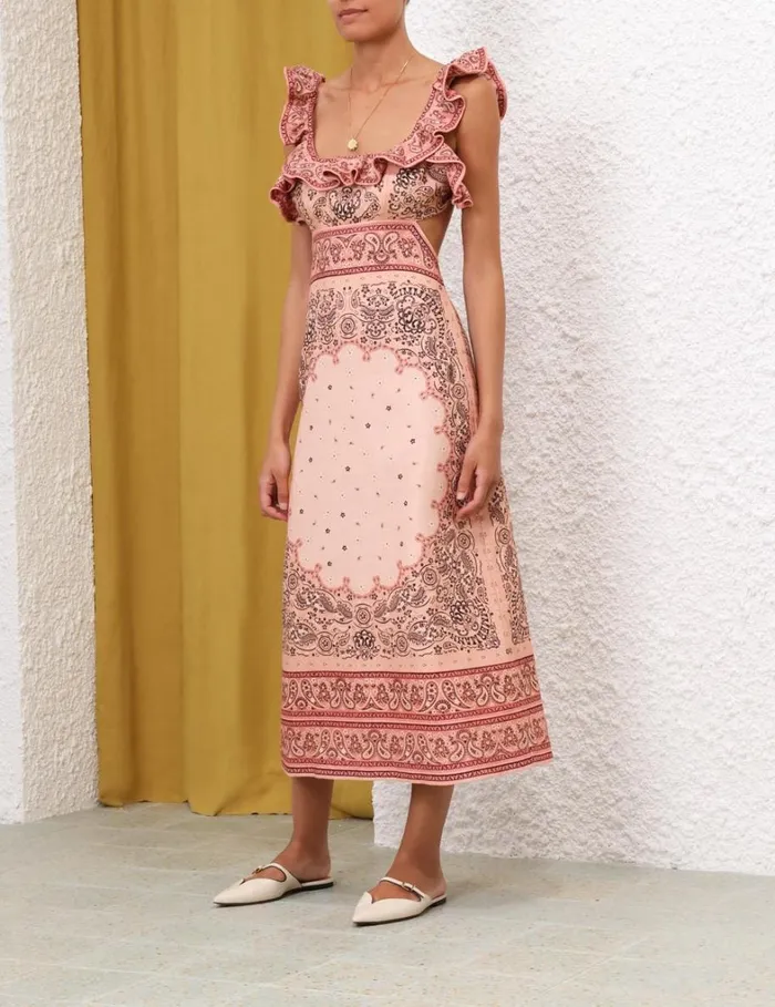Women Dresses Zimmermann Matchmaker Frilled Midi Pink Bandana
