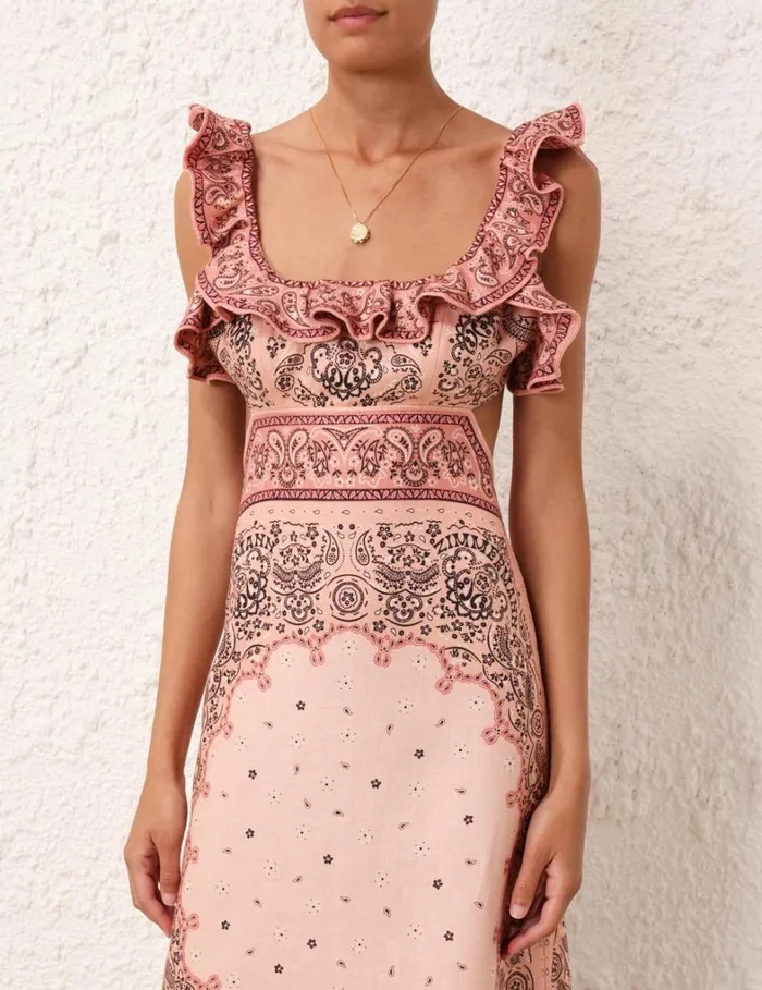 Women Dresses Zimmermann Matchmaker Frilled Midi Pink Bandana
