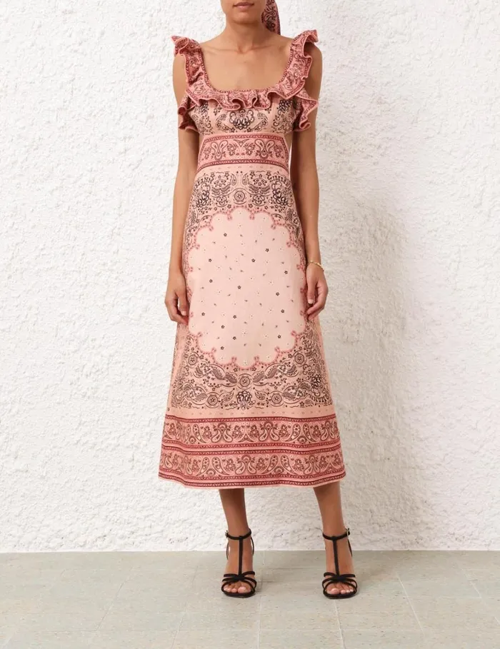 Women Dresses Zimmermann Matchmaker Frilled Midi Pink Bandana