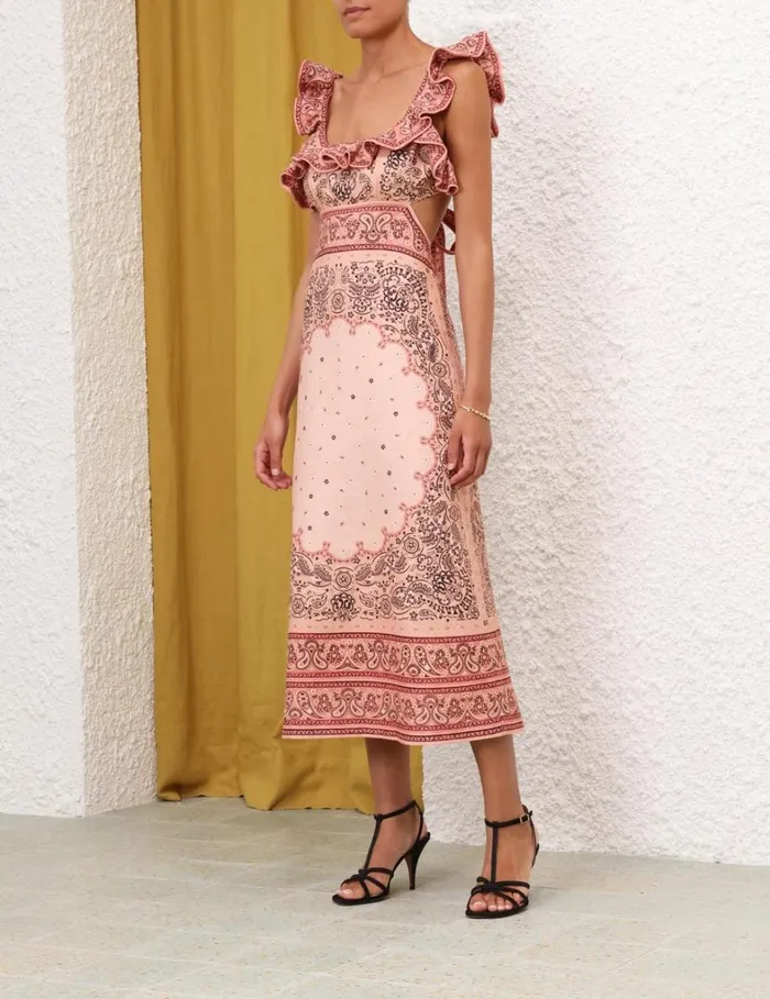 Women Dresses Zimmermann Matchmaker Frilled Midi Pink Bandana