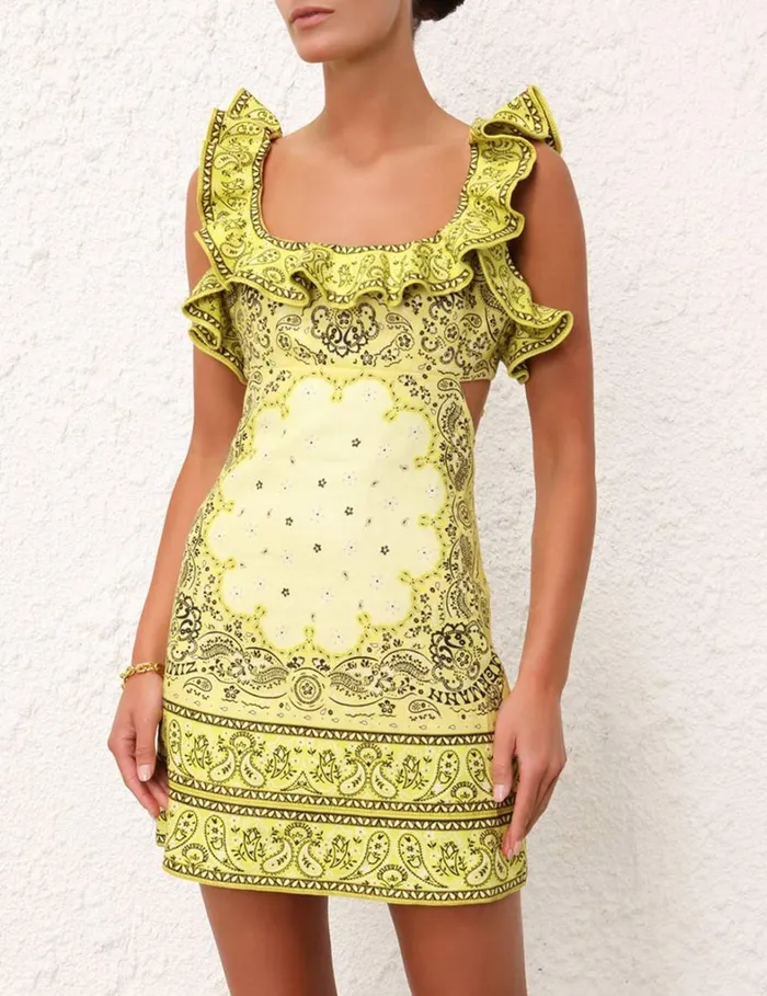 Women Dresses Zimmermann Matchmaker Frilled Mini Yellow Bandana