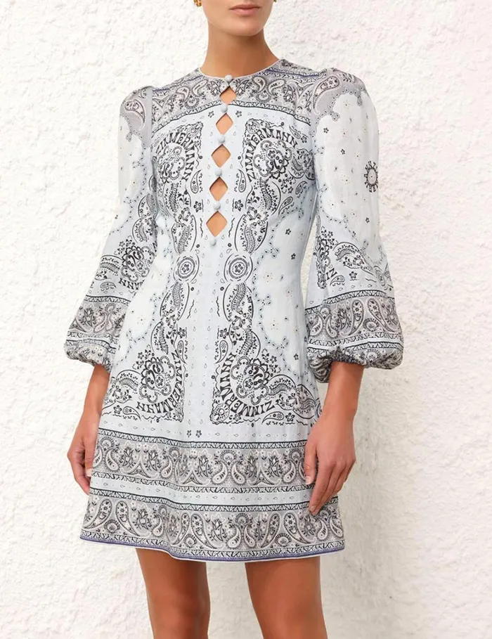Women Dresses Zimmermann Matchmaker Keyhole Mini Dress Blue Bandana