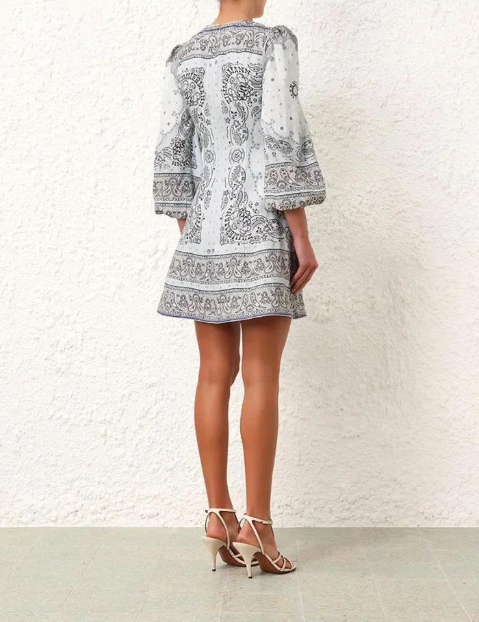 Women Dresses Zimmermann Matchmaker Keyhole Mini Dress Blue Bandana