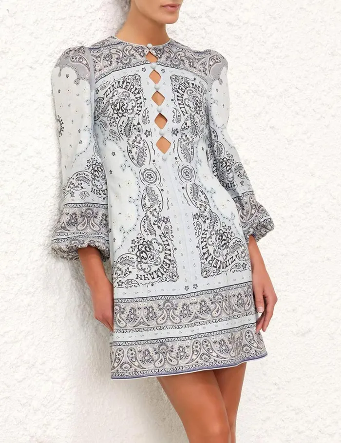 Women Dresses Zimmermann Matchmaker Keyhole Mini Dress Blue Bandana