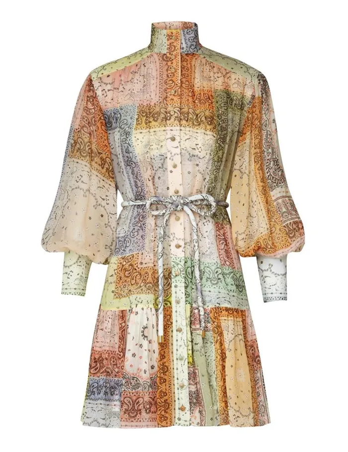 Women Dresses Zimmermann Matchmaker Lantern Mini Dress Bandana Patch Print