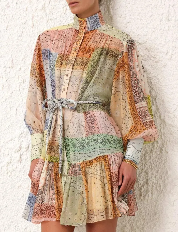 Women Dresses Zimmermann Matchmaker Lantern Mini Dress Bandana Patch Print