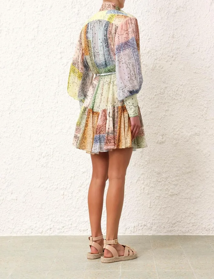 Women Dresses Zimmermann Matchmaker Lantern Mini Dress Bandana Patch Print