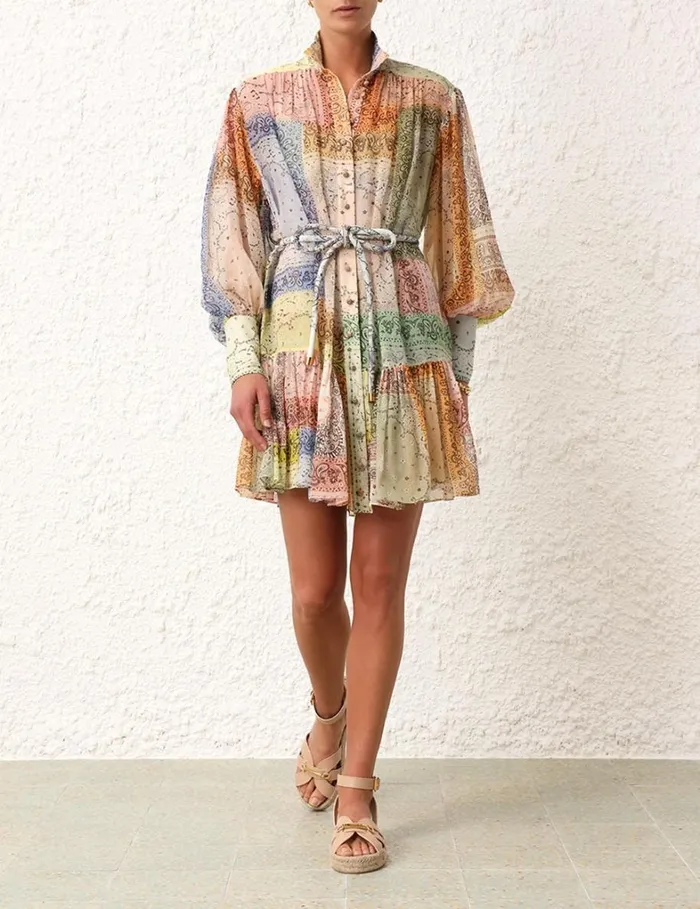 Women Dresses Zimmermann Matchmaker Lantern Mini Dress Bandana Patch Print