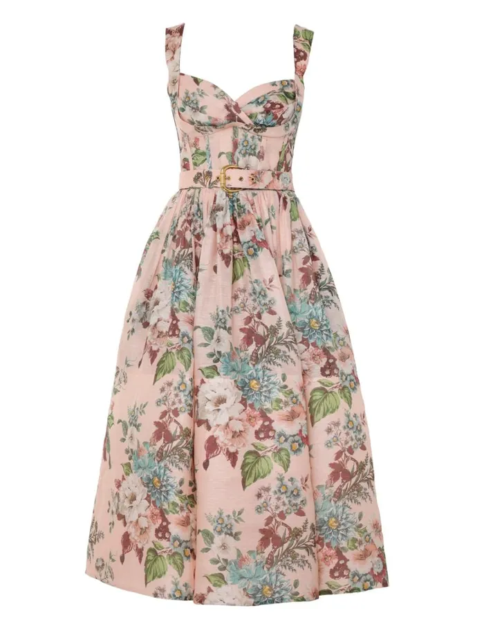 Women Dresses Zimmermann Matchmaker Midi Dress Pink Barkcloth Print