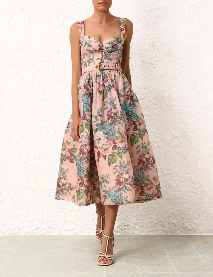 Women Dresses Zimmermann Matchmaker Midi Dress Pink Barkcloth Print