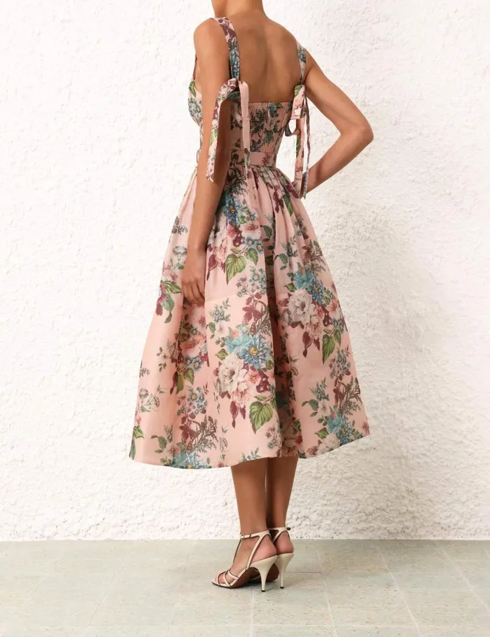 Women Dresses Zimmermann Matchmaker Midi Dress Pink Barkcloth Print