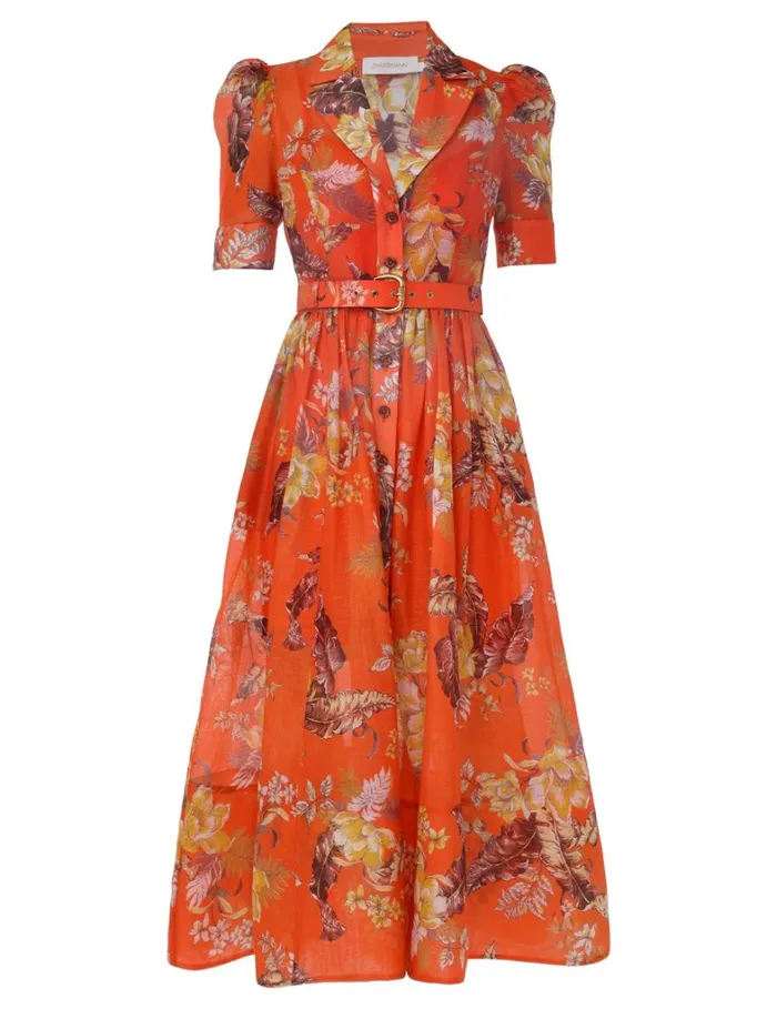 Women Dresses Zimmermann Matchmaker Midi Shirt Dress Red Tropical Floral