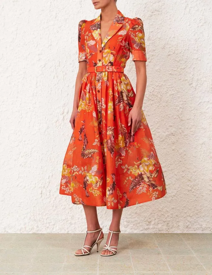 Women Dresses Zimmermann Matchmaker Midi Shirt Dress Red Tropical Floral