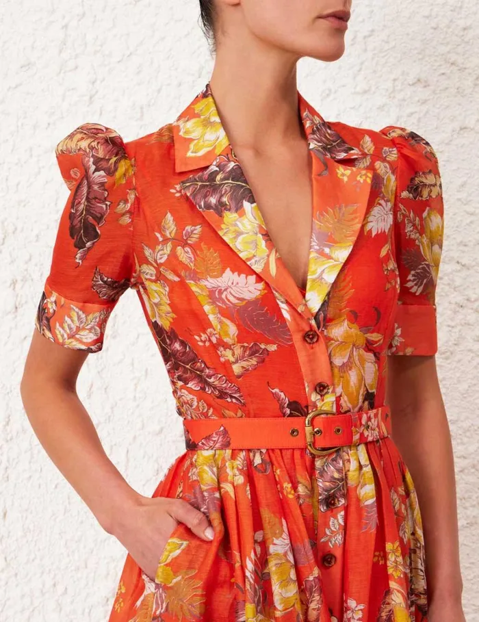 Women Dresses Zimmermann Matchmaker Midi Shirt Dress Red Tropical Floral