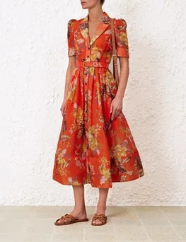 Women Dresses Zimmermann Matchmaker Midi Shirt Dress Red Tropical Floral