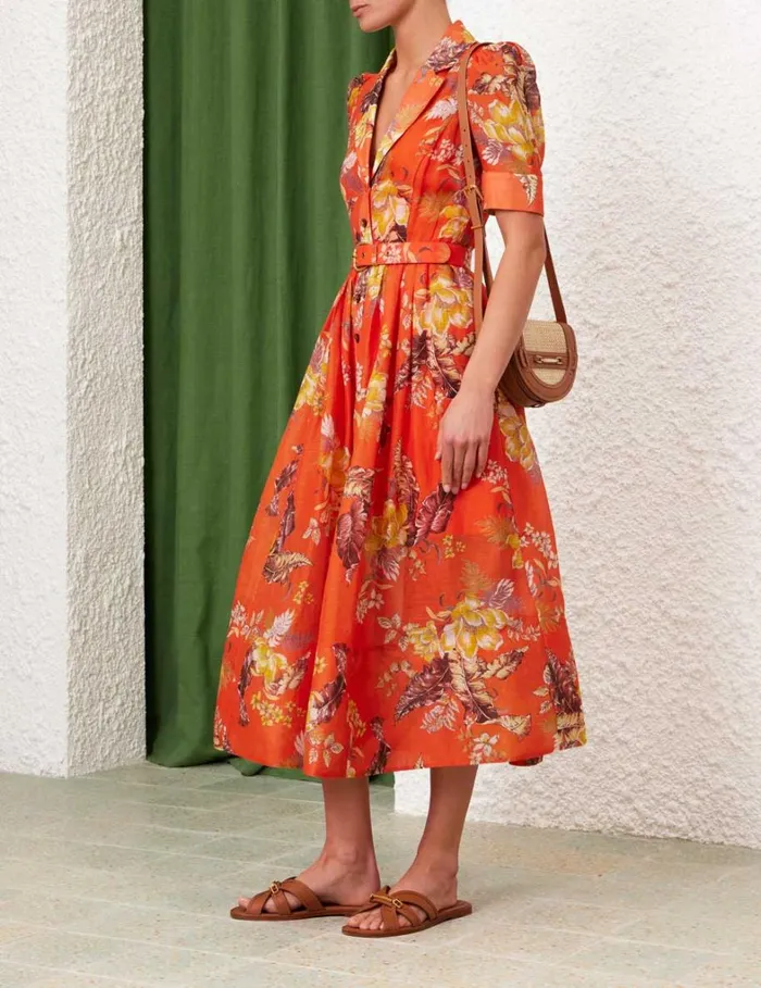 Women Dresses Zimmermann Matchmaker Midi Shirt Dress Red Tropical Floral