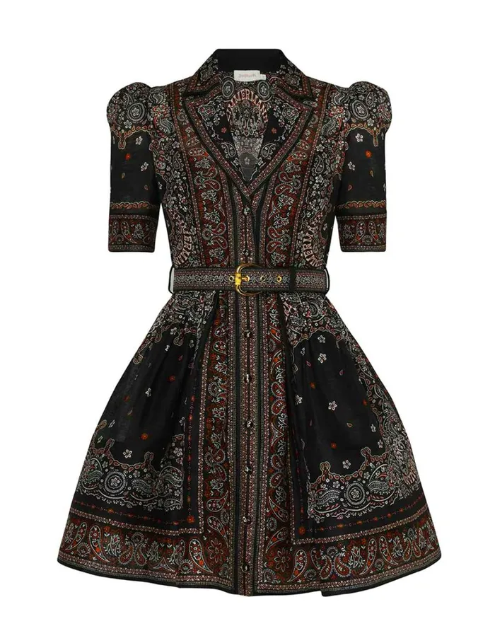 Women Dresses Zimmermann Matchmaker Mini Shirt Dress Black Bandana