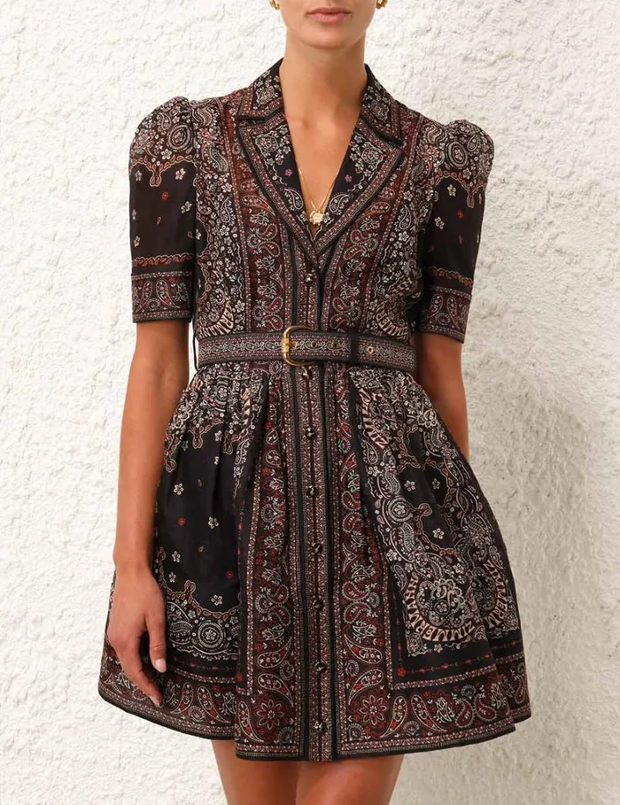 Women Dresses Zimmermann Matchmaker Mini Shirt Dress Black Bandana
