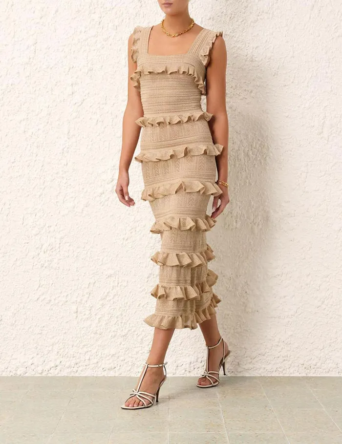 Women Dresses Zimmermann Matchmaker Ruffle Midi Gold Lurex