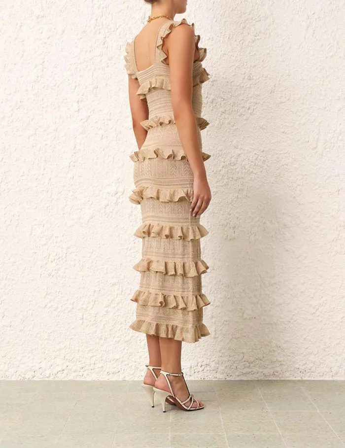 Women Dresses Zimmermann Matchmaker Ruffle Midi Gold Lurex