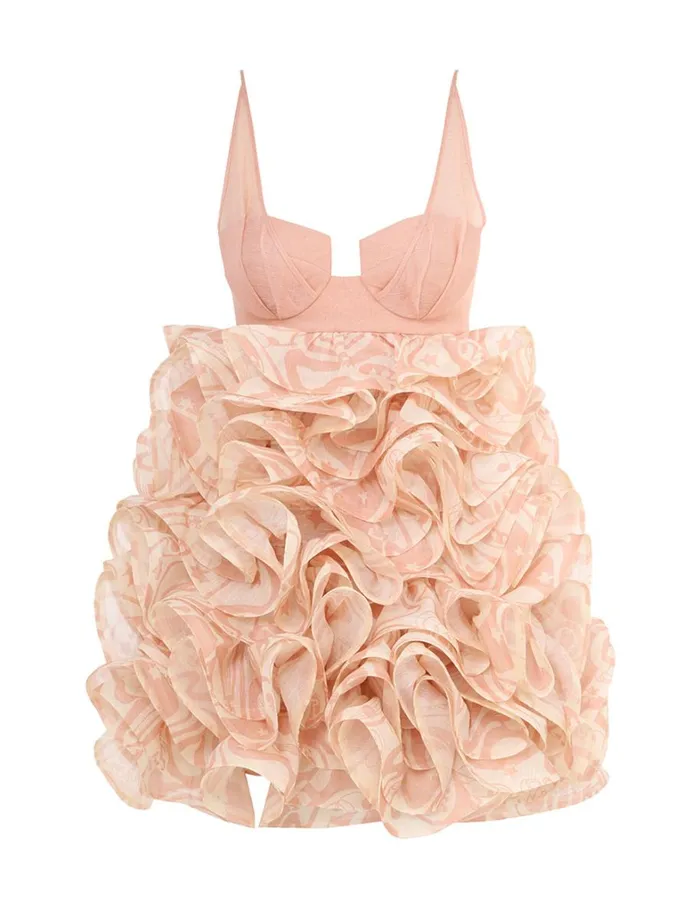 Women Dresses Zimmermann Matchmaker Ruffle Mini Dress Pinkcream Abstract Musical