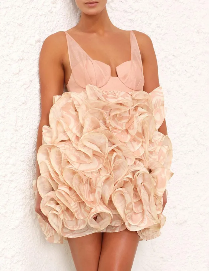 Women Dresses Zimmermann Matchmaker Ruffle Mini Dress Pinkcream Abstract Musical