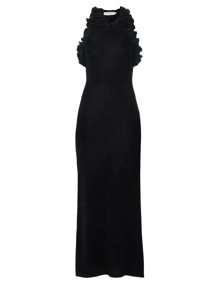 Women Dresses Zimmermann Matchmaker Ruffle Neck Midi Black