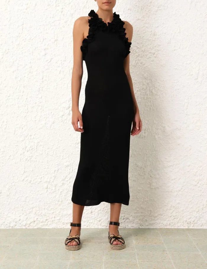 Women Dresses Zimmermann Matchmaker Ruffle Neck Midi Black