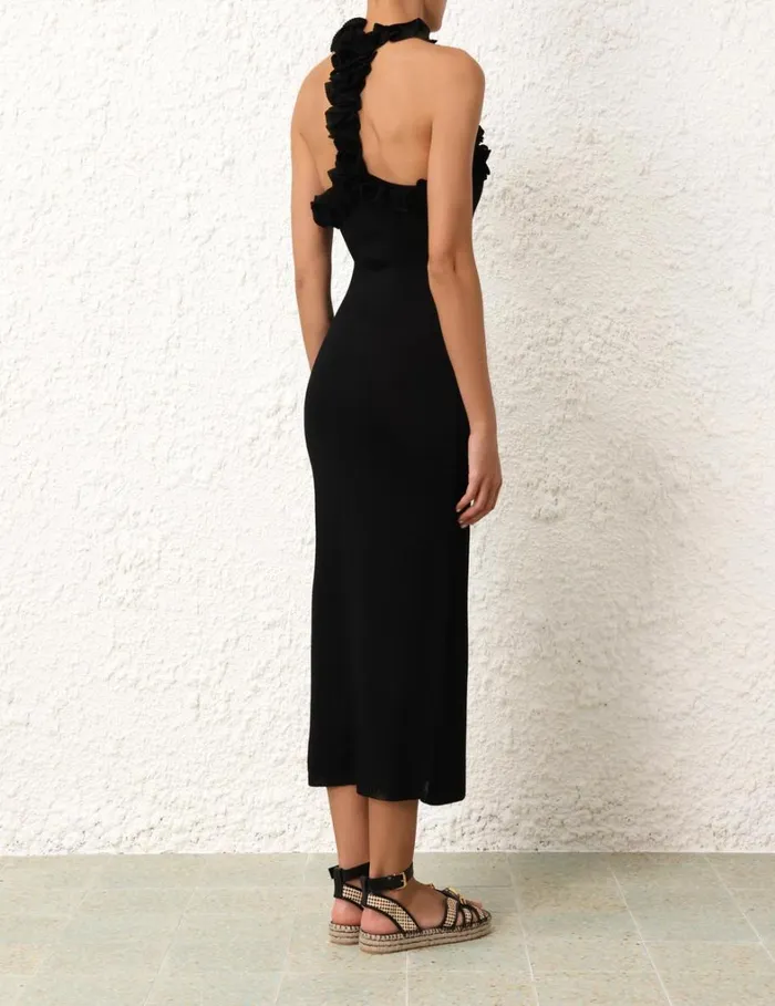 Women Dresses Zimmermann Matchmaker Ruffle Neck Midi Black