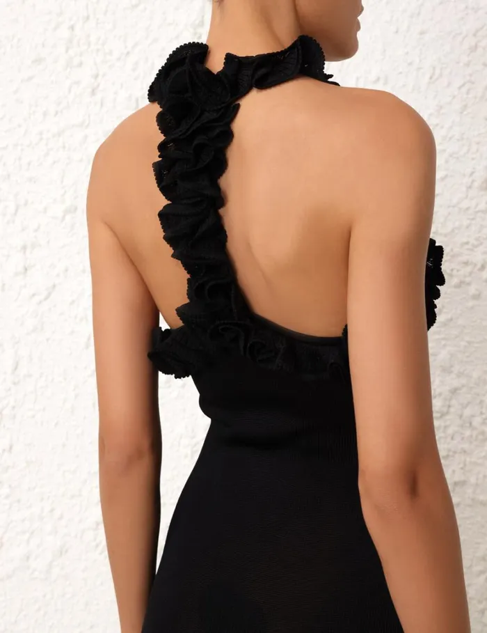 Women Dresses Zimmermann Matchmaker Ruffle Neck Midi Black