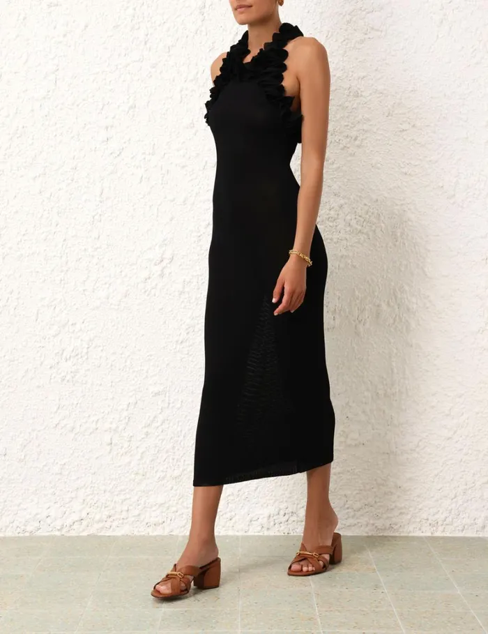 Women Dresses Zimmermann Matchmaker Ruffle Neck Midi Black