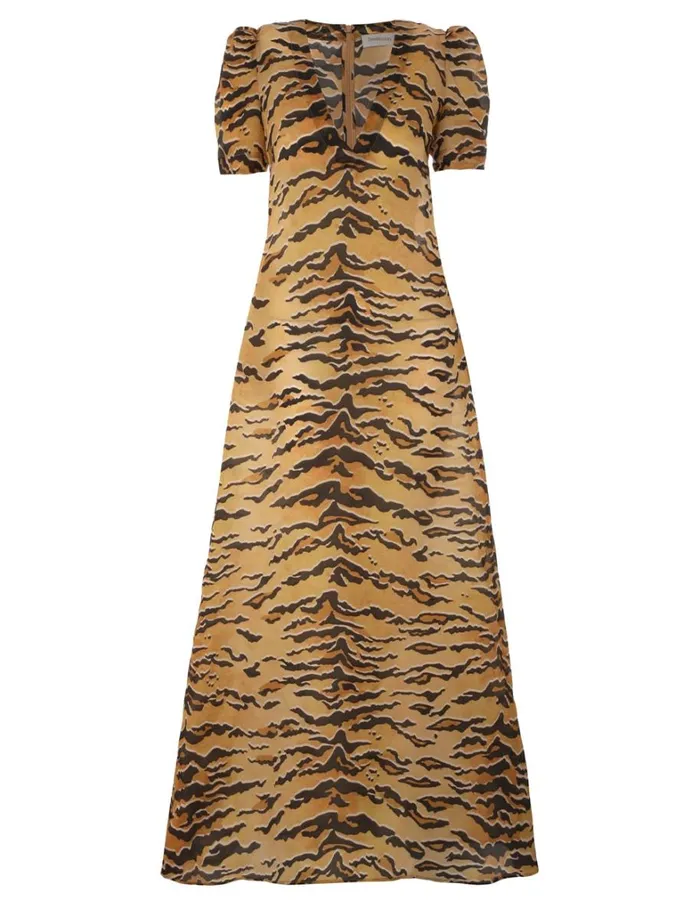 Women Dresses Zimmermann Matchmaker Short Sleeve Maxi Tan Tiger