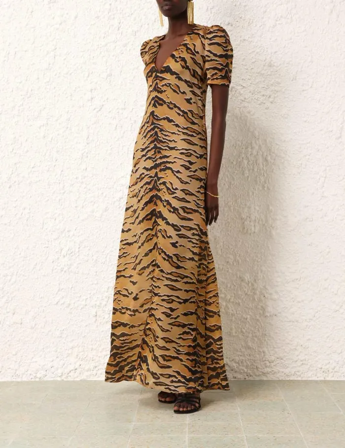 Women Dresses Zimmermann Matchmaker Short Sleeve Maxi Tan Tiger