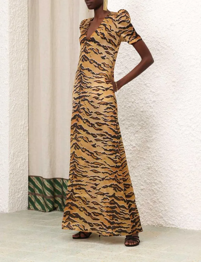 Women Dresses Zimmermann Matchmaker Short Sleeve Maxi Tan Tiger