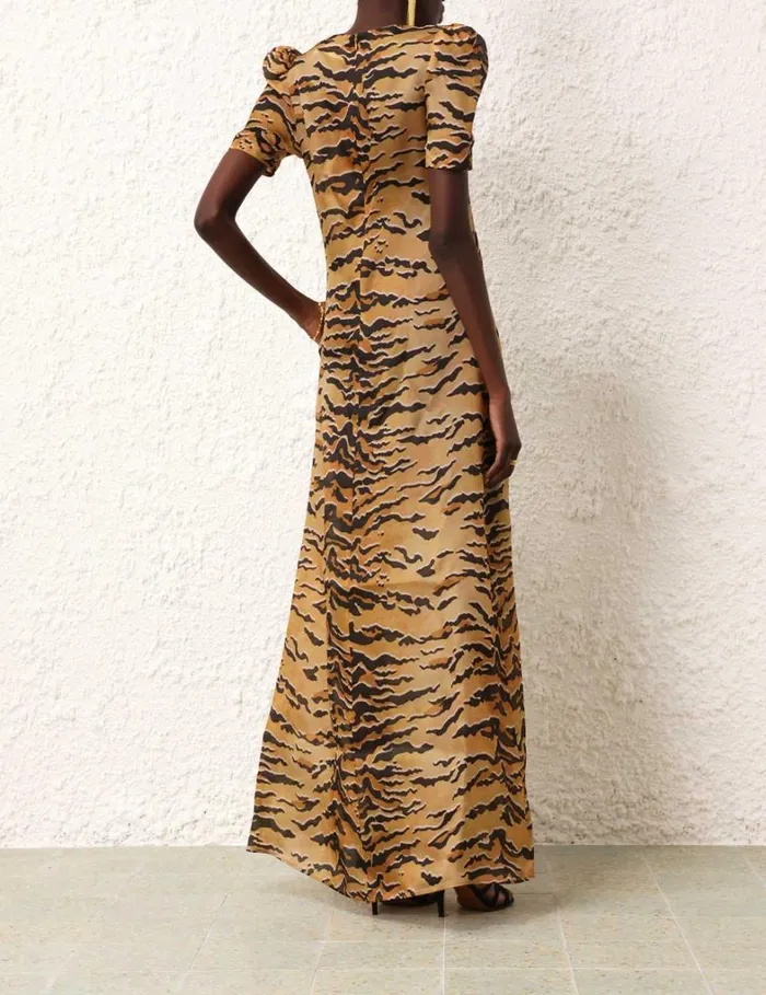 Women Dresses Zimmermann Matchmaker Short Sleeve Maxi Tan Tiger