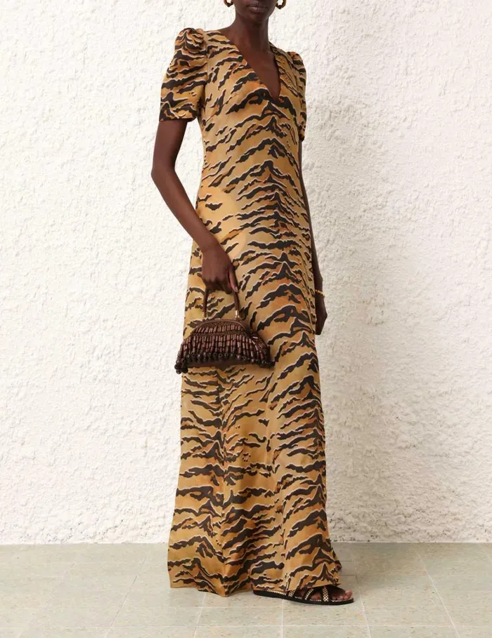 Women Dresses Zimmermann Matchmaker Short Sleeve Maxi Tan Tiger