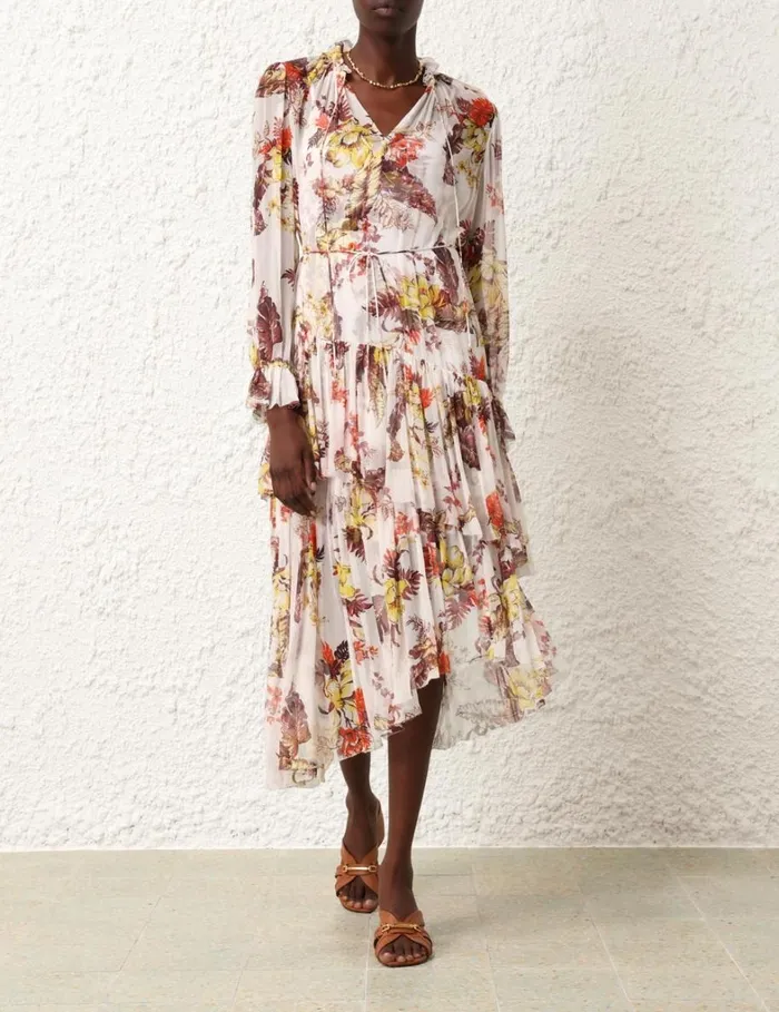 Women Dresses Zimmermann Matchmaker Tiered Dress Ivory Tropical Floral