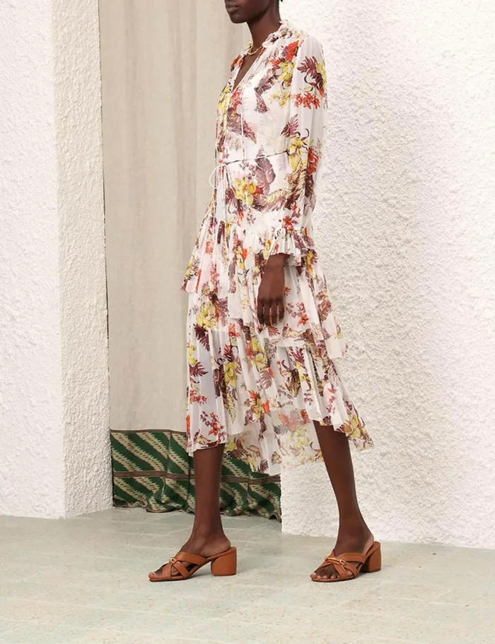 Women Dresses Zimmermann Matchmaker Tiered Dress Ivory Tropical Floral