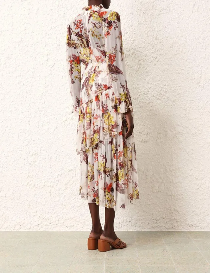 Women Dresses Zimmermann Matchmaker Tiered Dress Ivory Tropical Floral
