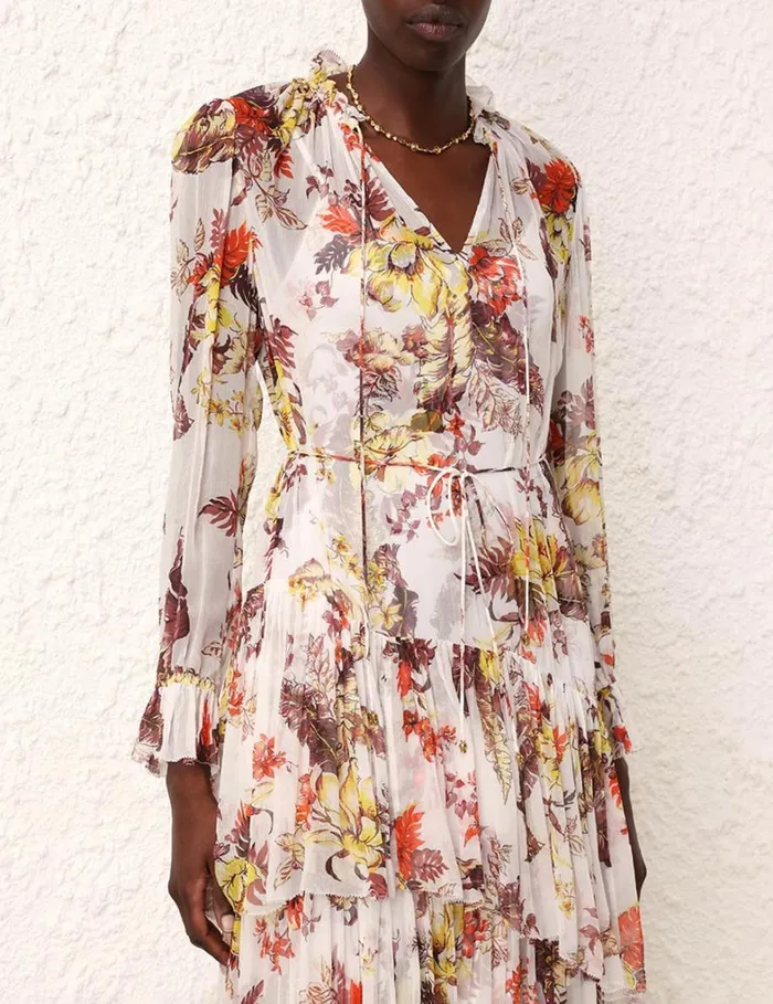 Women Dresses Zimmermann Matchmaker Tiered Dress Ivory Tropical Floral