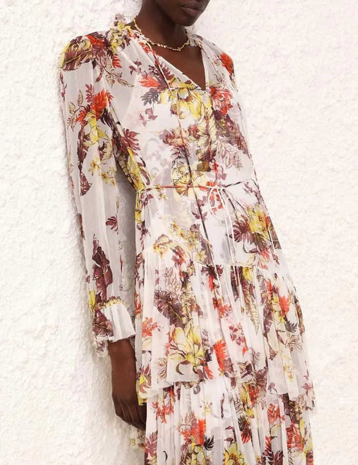 Women Dresses Zimmermann Matchmaker Tiered Dress Ivory Tropical Floral