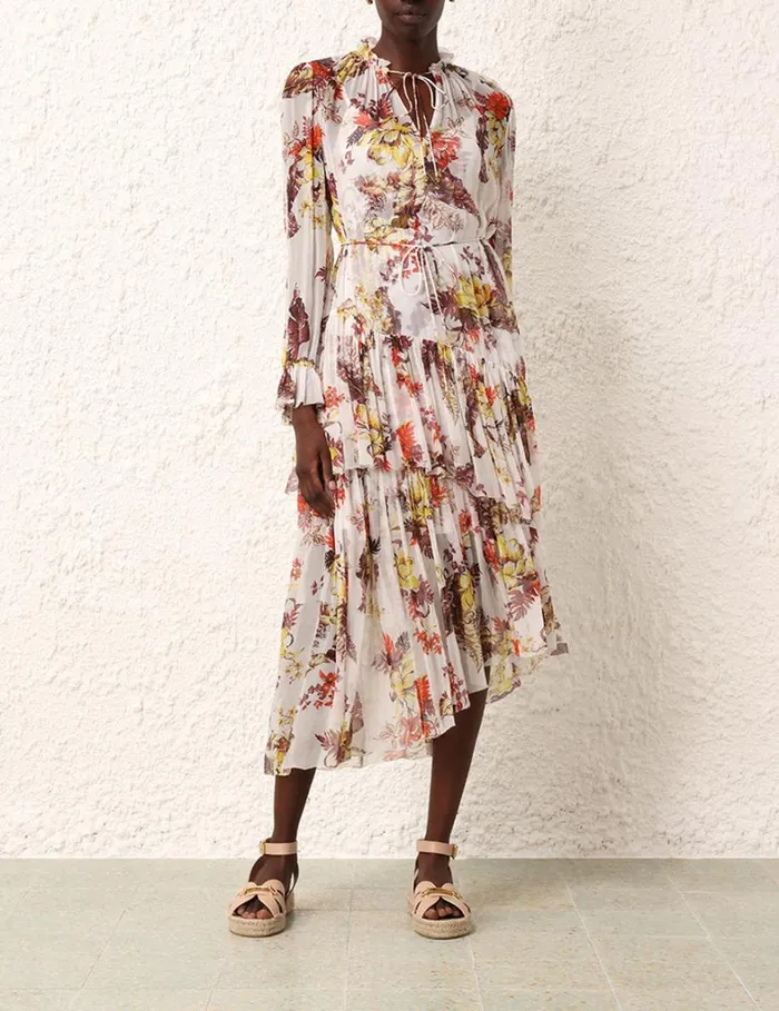 Women Dresses Zimmermann Matchmaker Tiered Dress Ivory Tropical Floral