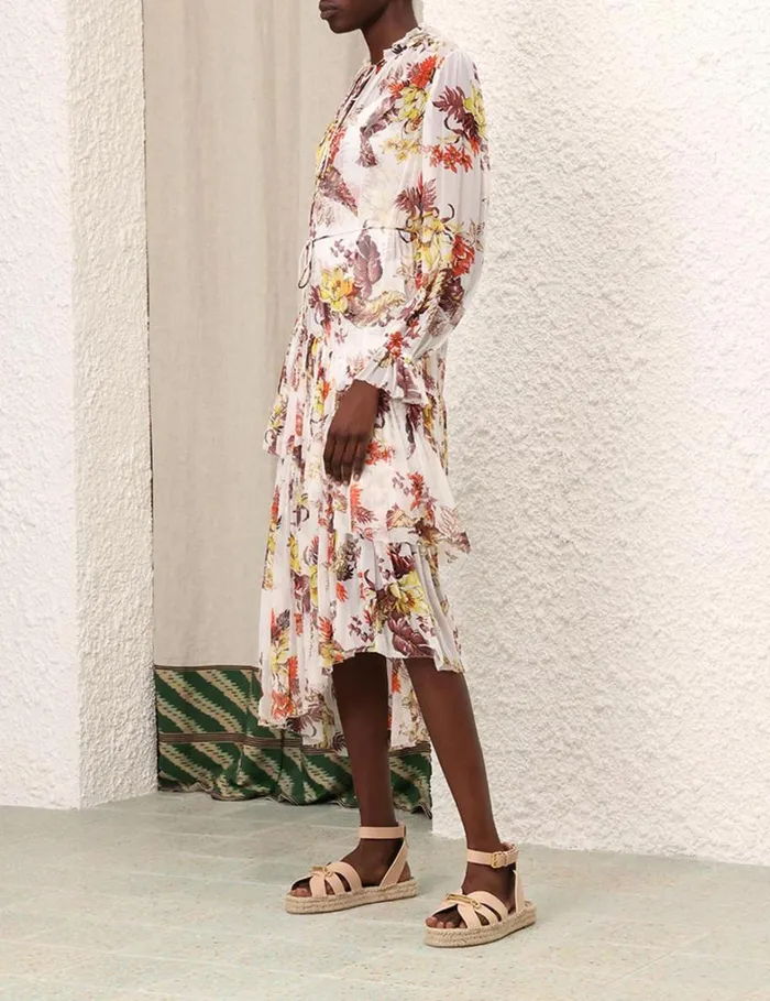 Women Dresses Zimmermann Matchmaker Tiered Dress Ivory Tropical Floral
