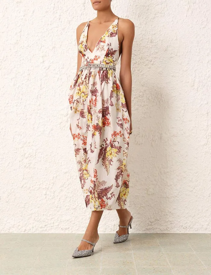 Women Dresses Zimmermann Matchmaker Tulip Dress Ivory Tropical Floral