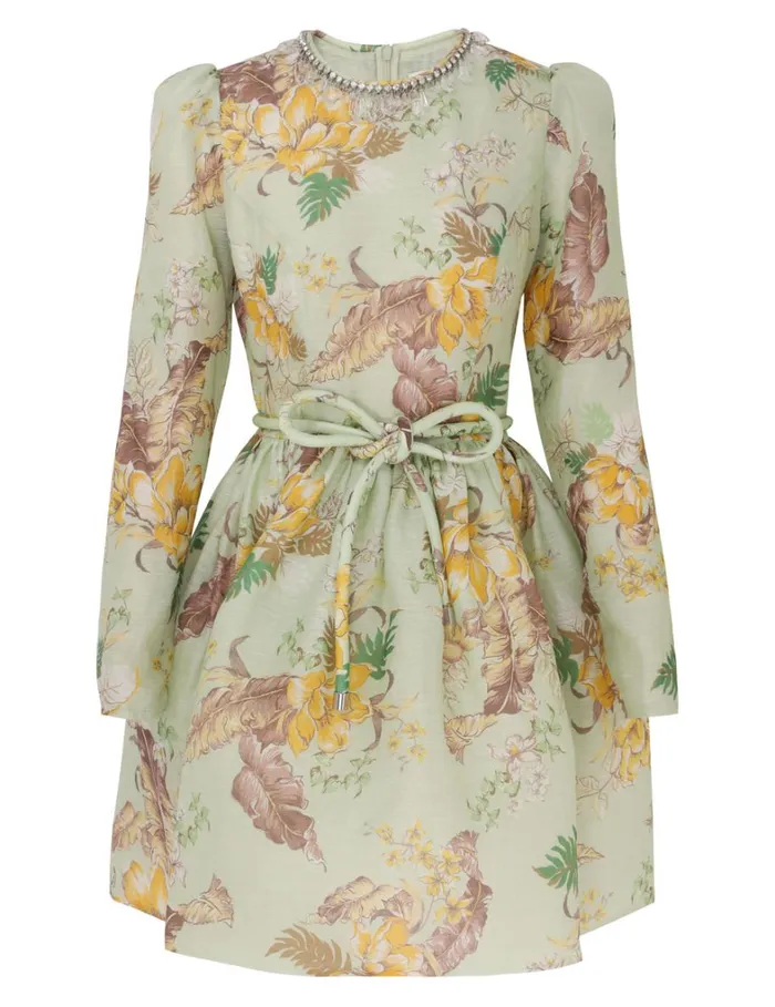 Women Dresses Zimmermann Matchmaker Tulip Mini Dress Mint Tropical Floral