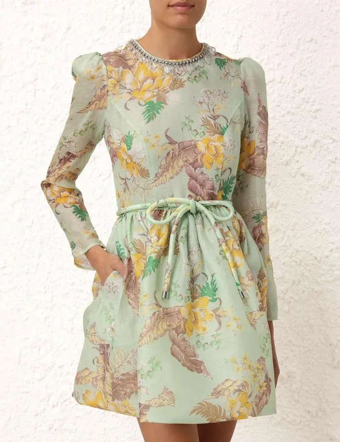 Women Dresses Zimmermann Matchmaker Tulip Mini Dress Mint Tropical Floral
