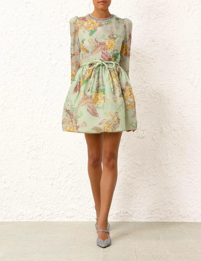 Women Dresses Zimmermann Matchmaker Tulip Mini Dress Mint Tropical Floral