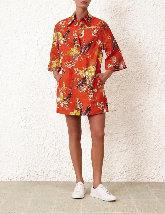 Women Dresses Zimmermann Matchmaker Tunic Dress Red Tropical Floral